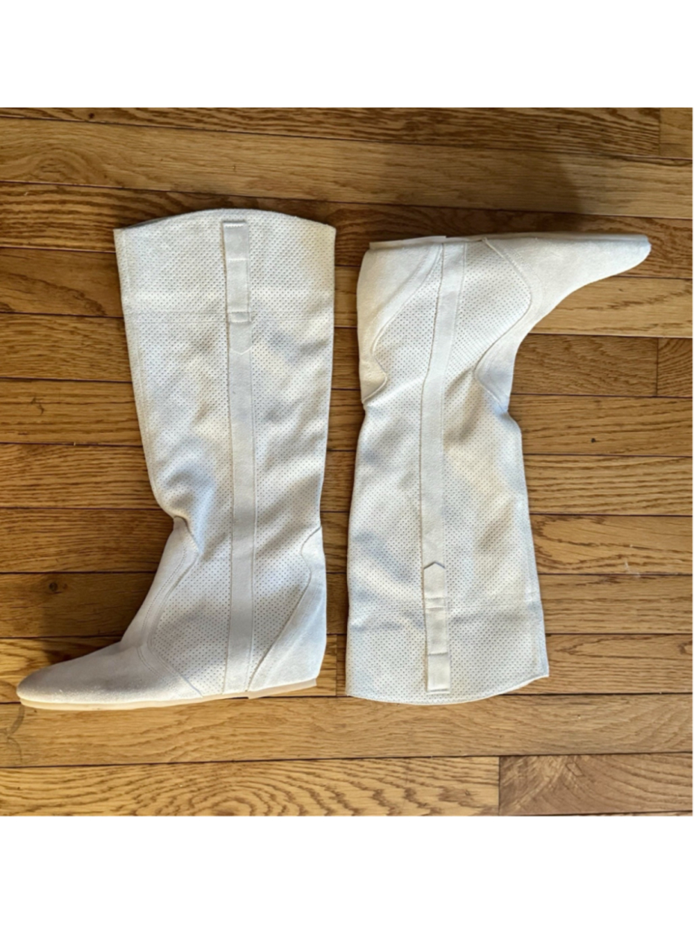 Sundance Bone White Suede Knee High Boots Flat Slouch Pull On Women's Size 39